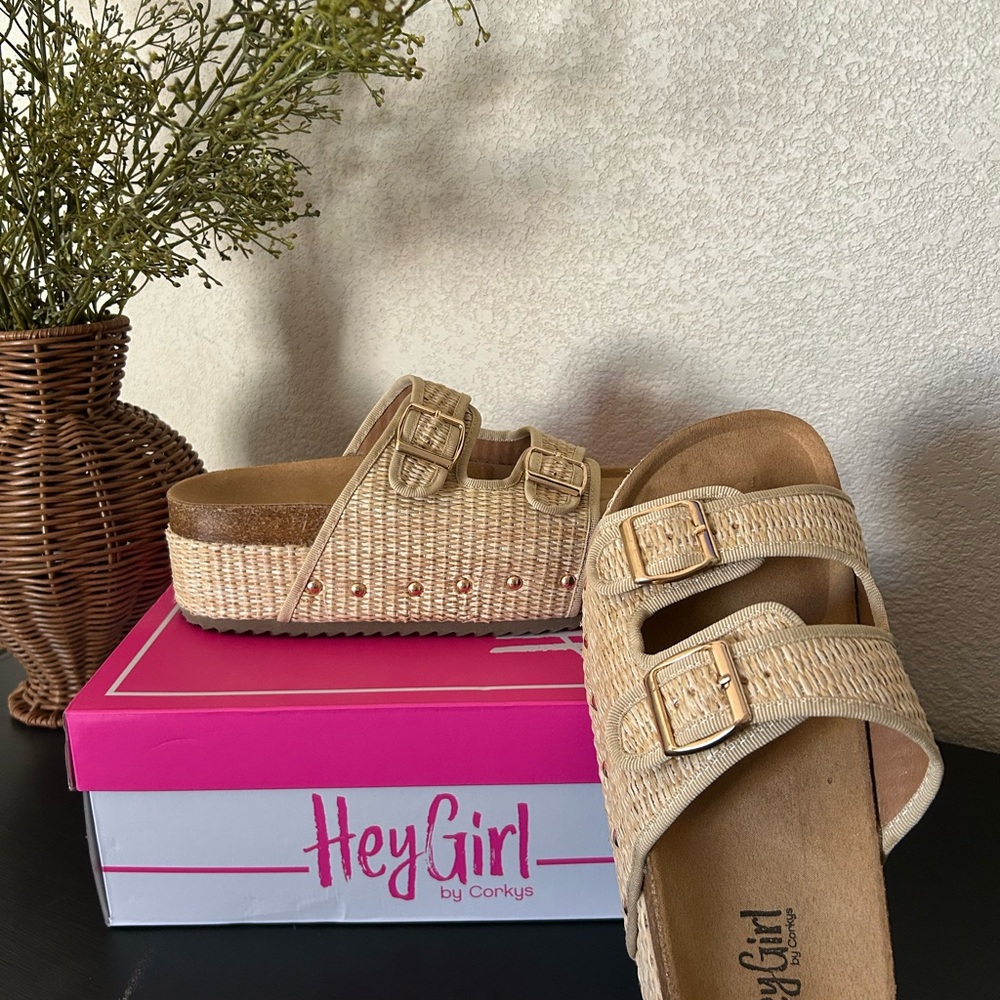 Hey Girl by Corkys Tan Woven Sandals